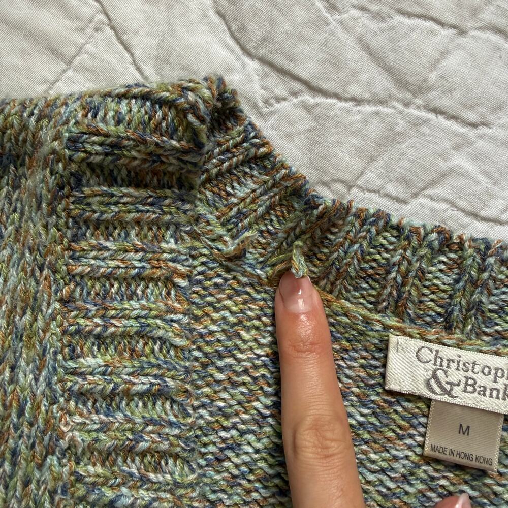 Vintage Christopher & Banks Green Blue Marled Knit Cardigan Sweater Women's M - Picture 6 of 7
